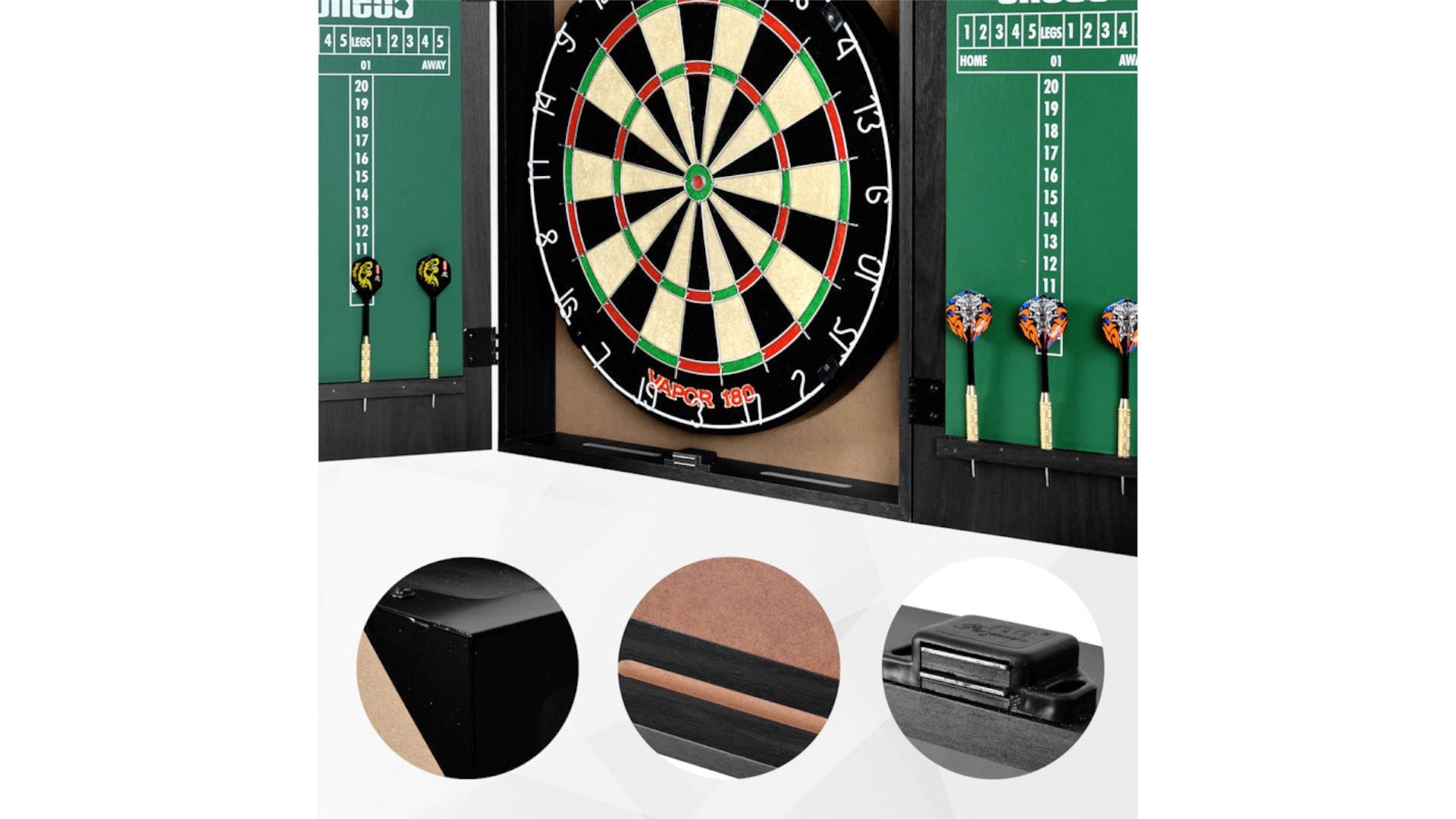 ONE80 Dartboard, Cabinet & Darts Set
