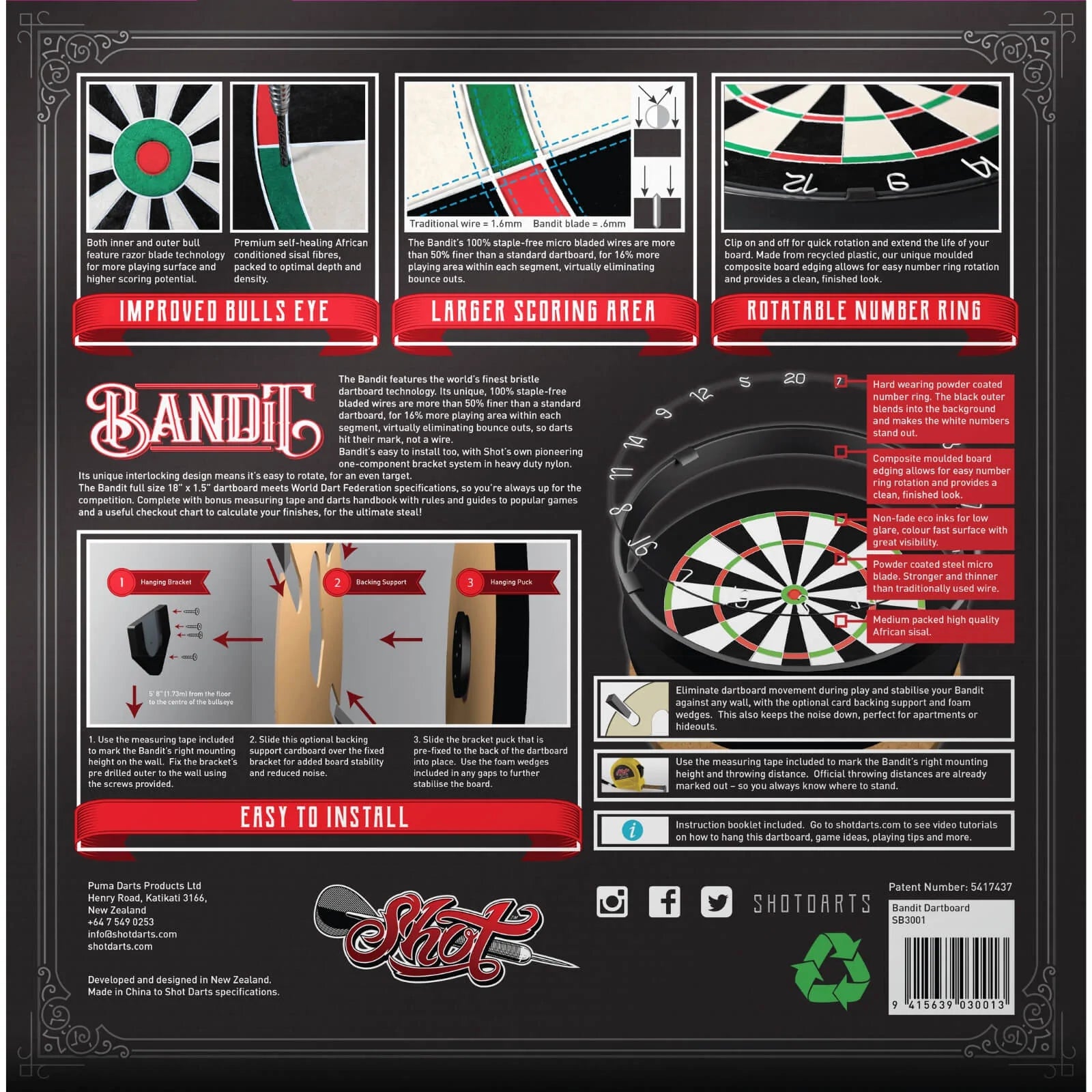 SHOT Bandit High Quality Bristle Dartboard