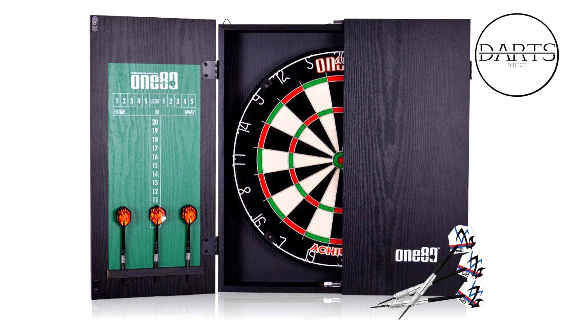 ONE80 Pro Achiever Dartboard, Cabinet & Darts Set