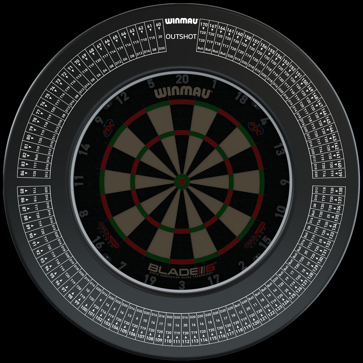 WINMAU - Outshot Dartboard Surround - With Printed Checkouts