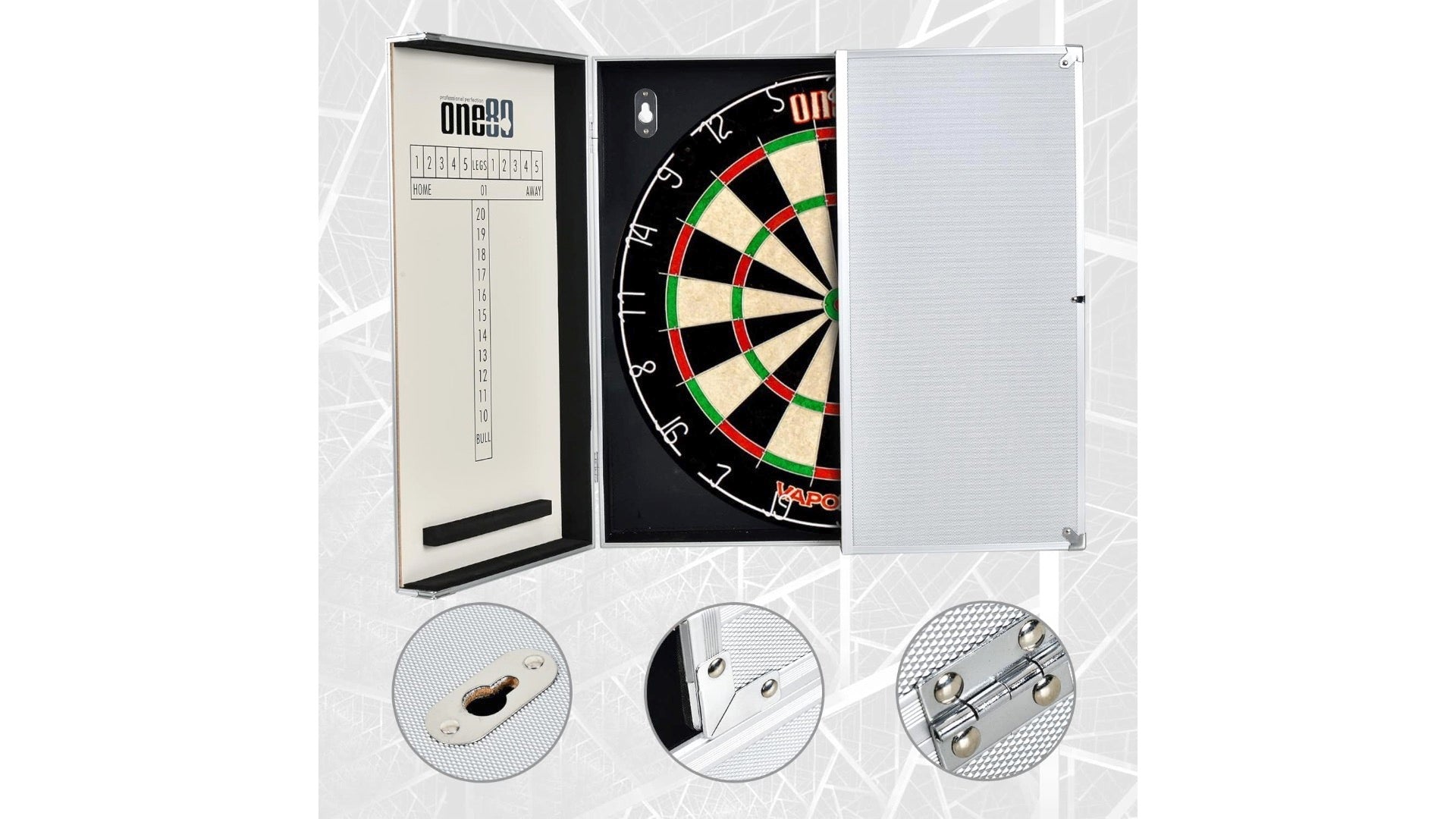 ONE80 Aluminium Cabinet, Vapor or Gladiator 2+ Dartboard Darts