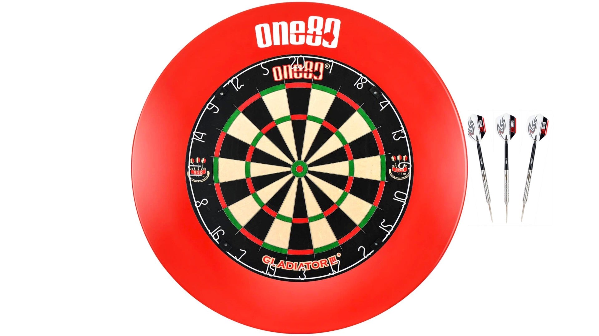 One80 Gladiator 3+ Dartboard and Surround - Red - Darts Direct