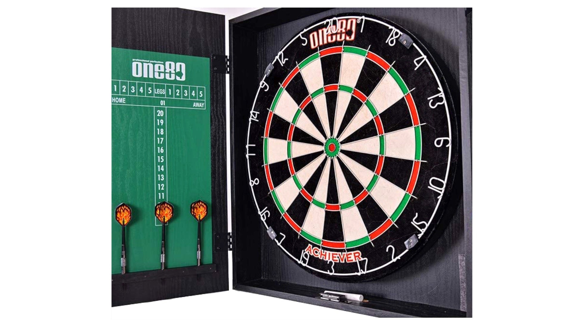 ONE80 Pro Achiever Dartboard, Cabinet & Darts Set