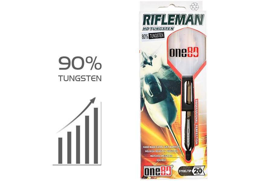 ONE80 Rifleman Darts Set - STEEL TIP - 80% Tungsten - Darts Direct