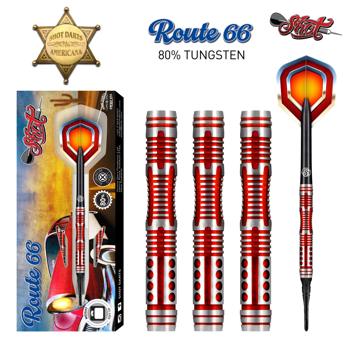 SHOT - Americana Route 66 - Soft Tip Dart Set - 80% Tungsten - 18g