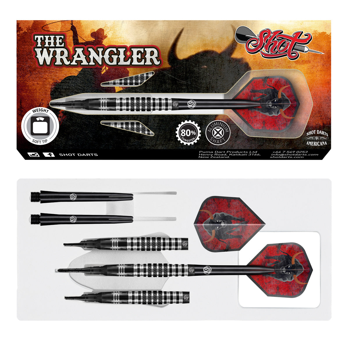 SHOT - Americana The Wrangler - Soft Tip Dart Set - 80% Tungsten - 18g
