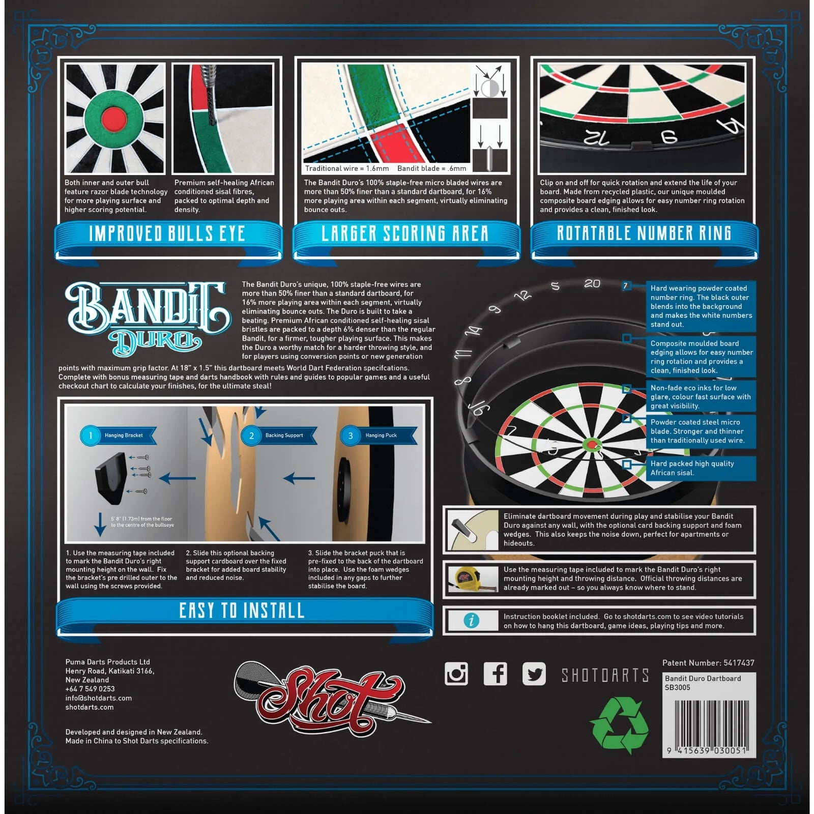 SHOT Bandit Duro Premium Bristle Dartboard