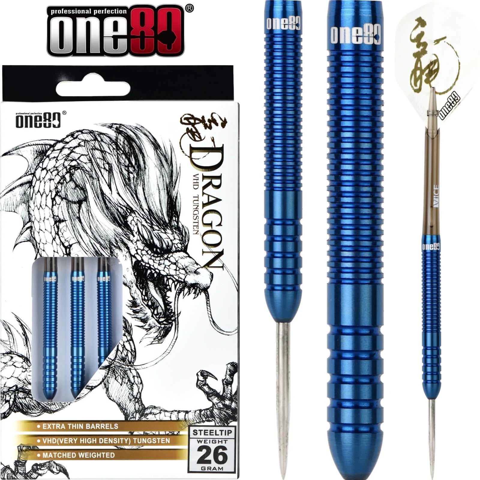 ONE80 Ice Dragon Darts Set - STEEL TIP - 90% Tungsten