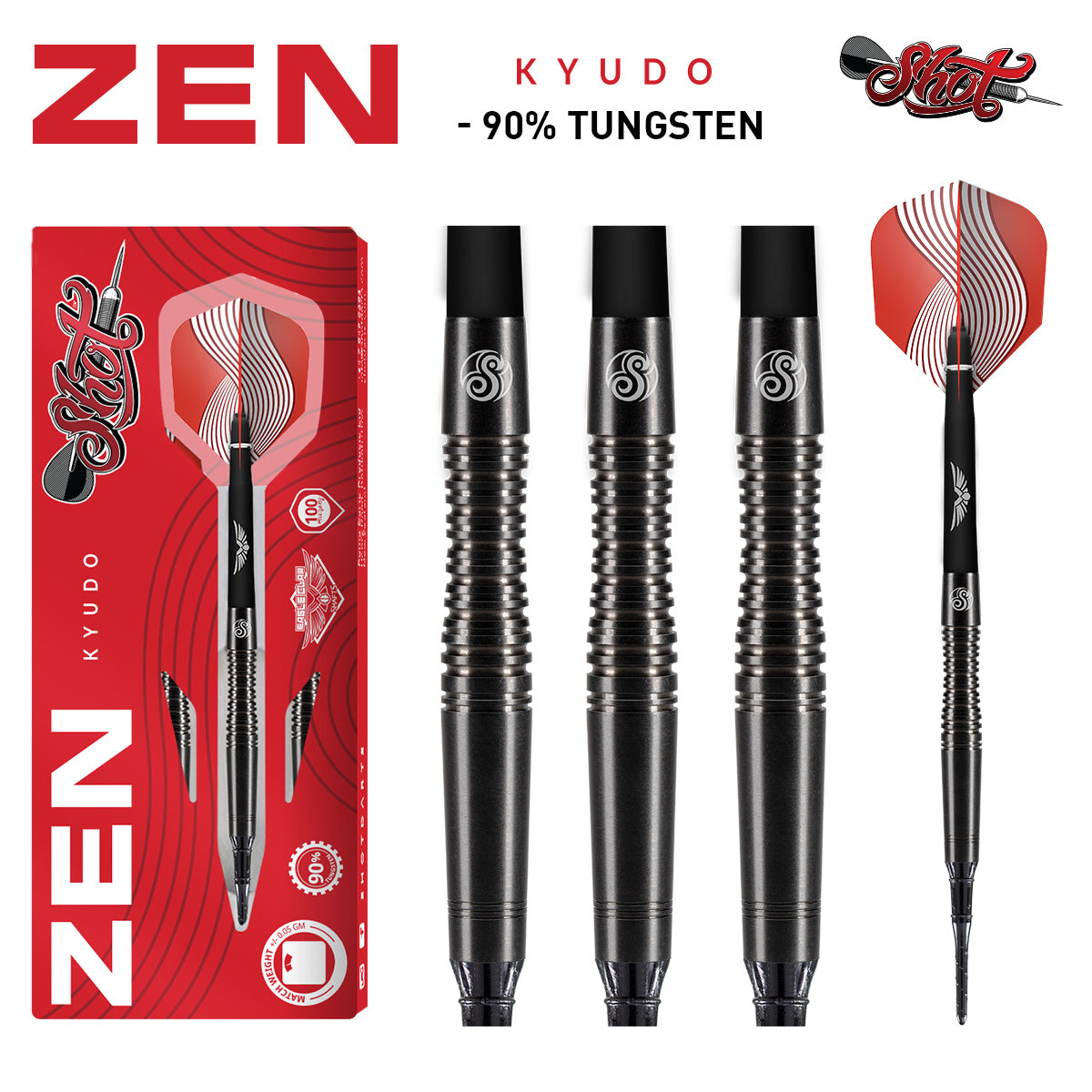 SHOT Zen Kyudo SOFT TIP Dart Set - 90% Tungsten Barrels - 18g