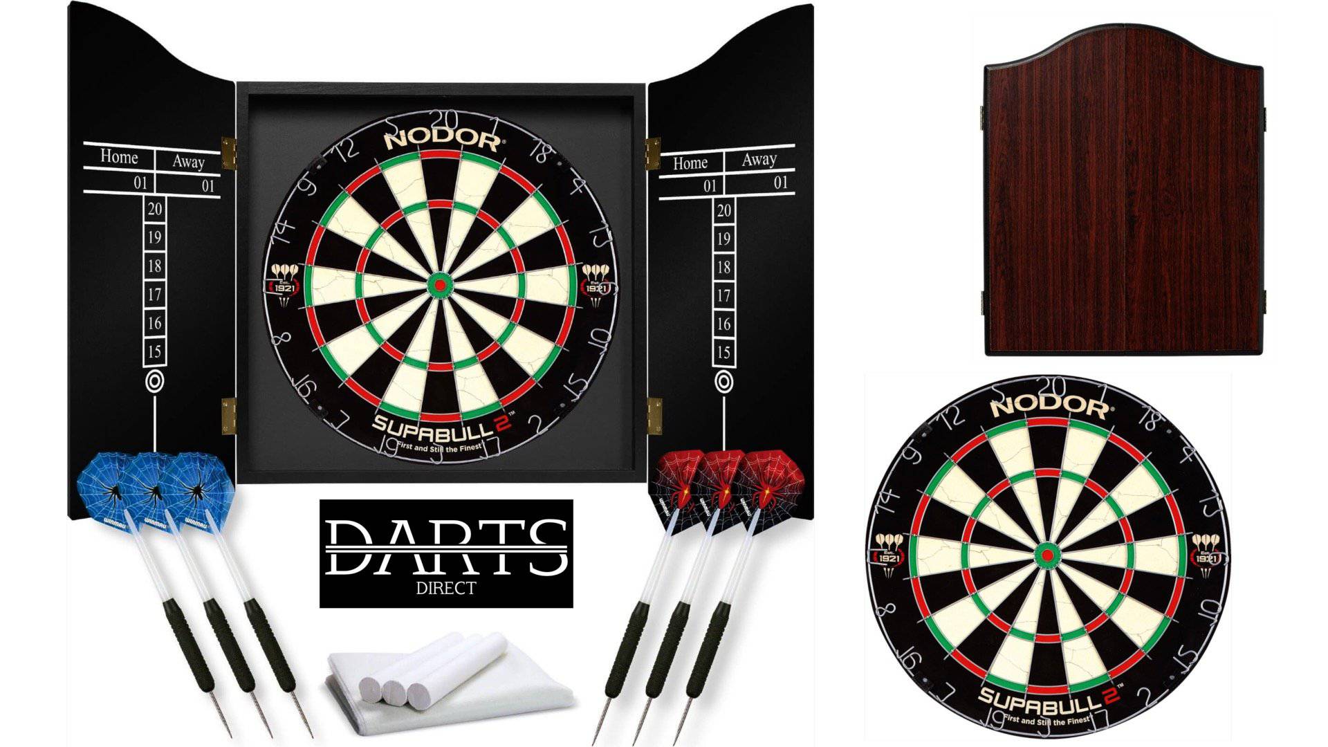 Nodor Professional Dartboard, Cabinet & Darts Set - (Rosewood) - Darts Direct